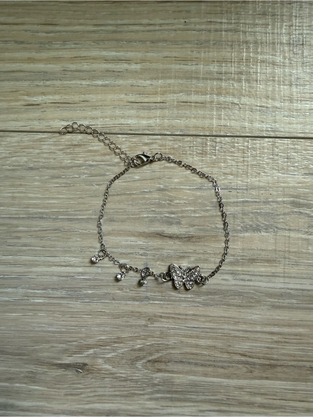 Silver Butterfly Charm Bracelet/Anklet with Crystal Accents